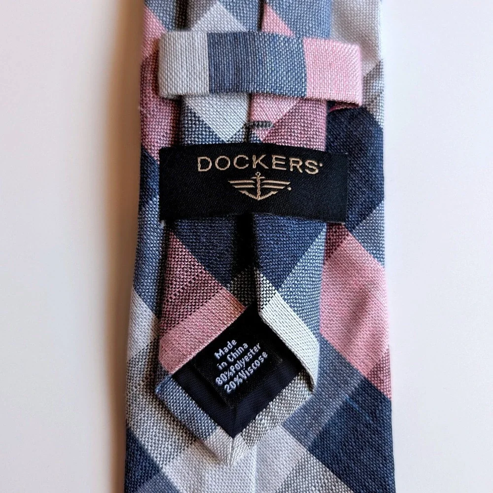 Dockers‎ Mens Plaid Navy Blue Pink Buffalo Check Textured Tie 58